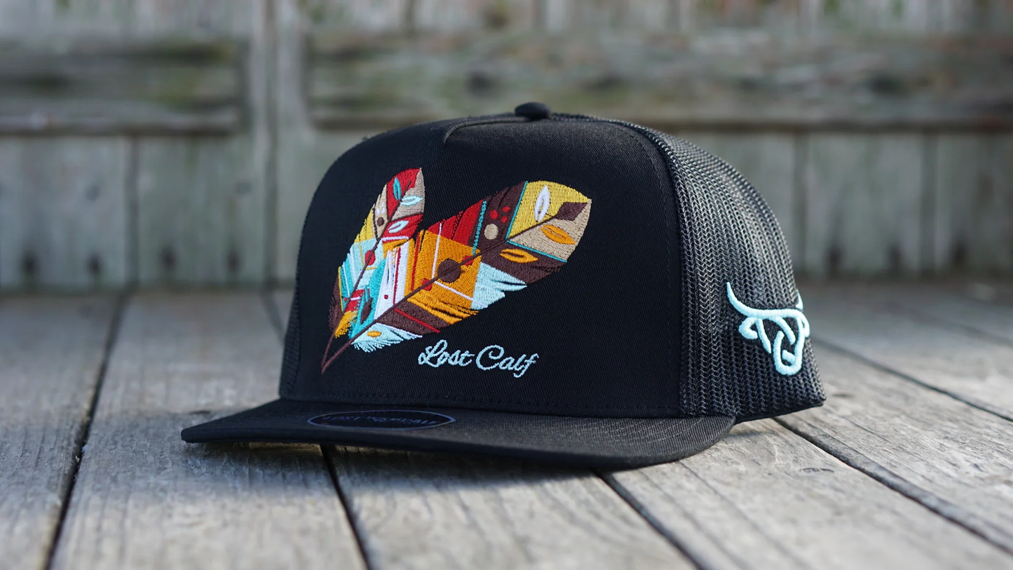 Tribe Flat Aztec Feather Embroidered- Lost Calf Cap
