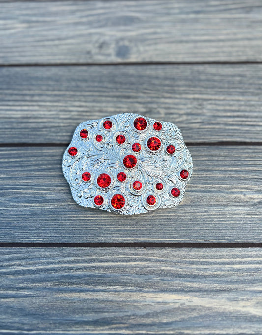 red rhinestone buckle, color silver for women