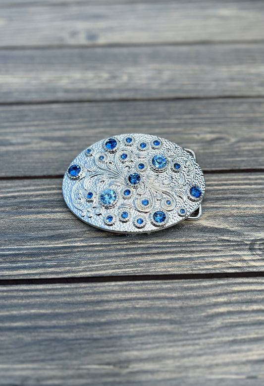 Royal Blue rhinestone buckle, buckle has an oval shape