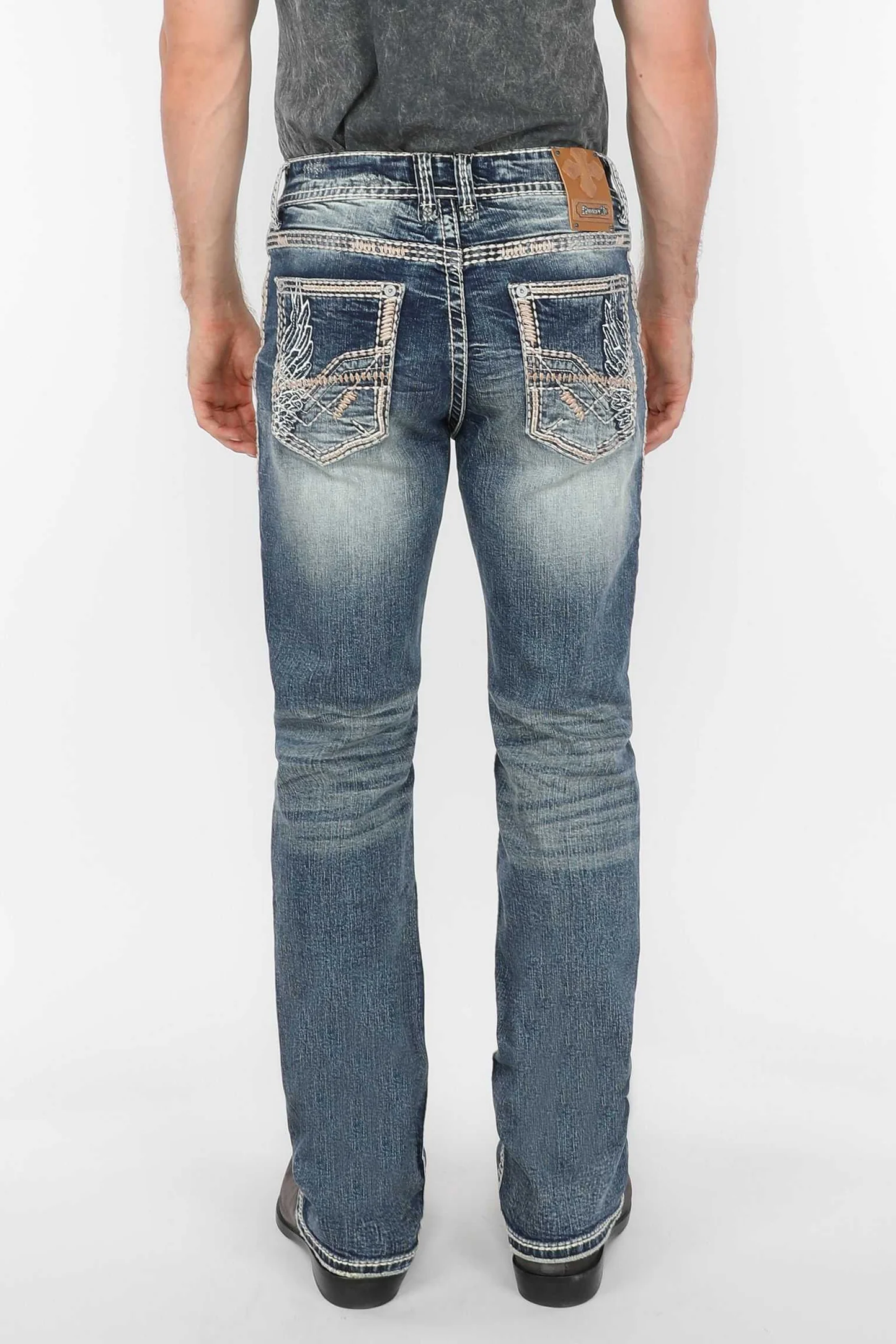 Men's Western Embroidered Pocket Straight Denim Jeans Answer Me