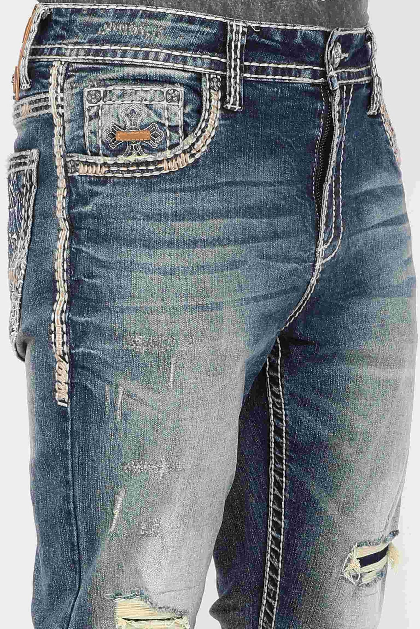 Men's Western Embroidered Pocket Straight Denim Jeans Answer Me